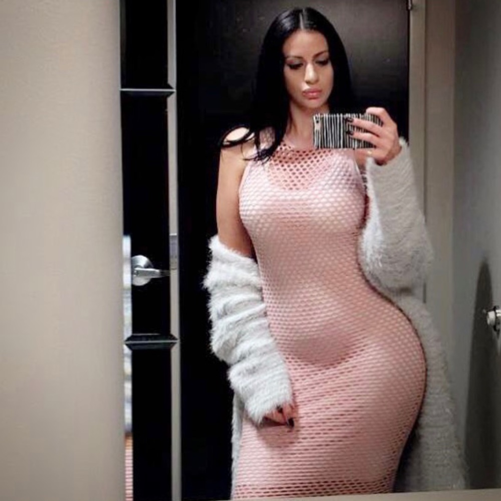 Pink fishnet midi dress